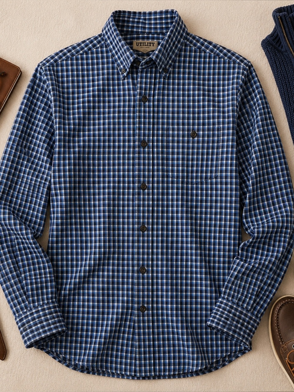 Duluth Trading Co Blue Plaid Button Down Shirt Men's XL Stretch Work